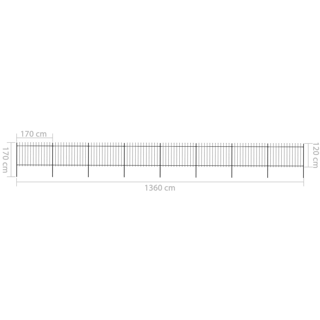 Valla De Jardín Con Puntas De Lanza Acero Negro 13,6x1,2 M / Vetonek_4