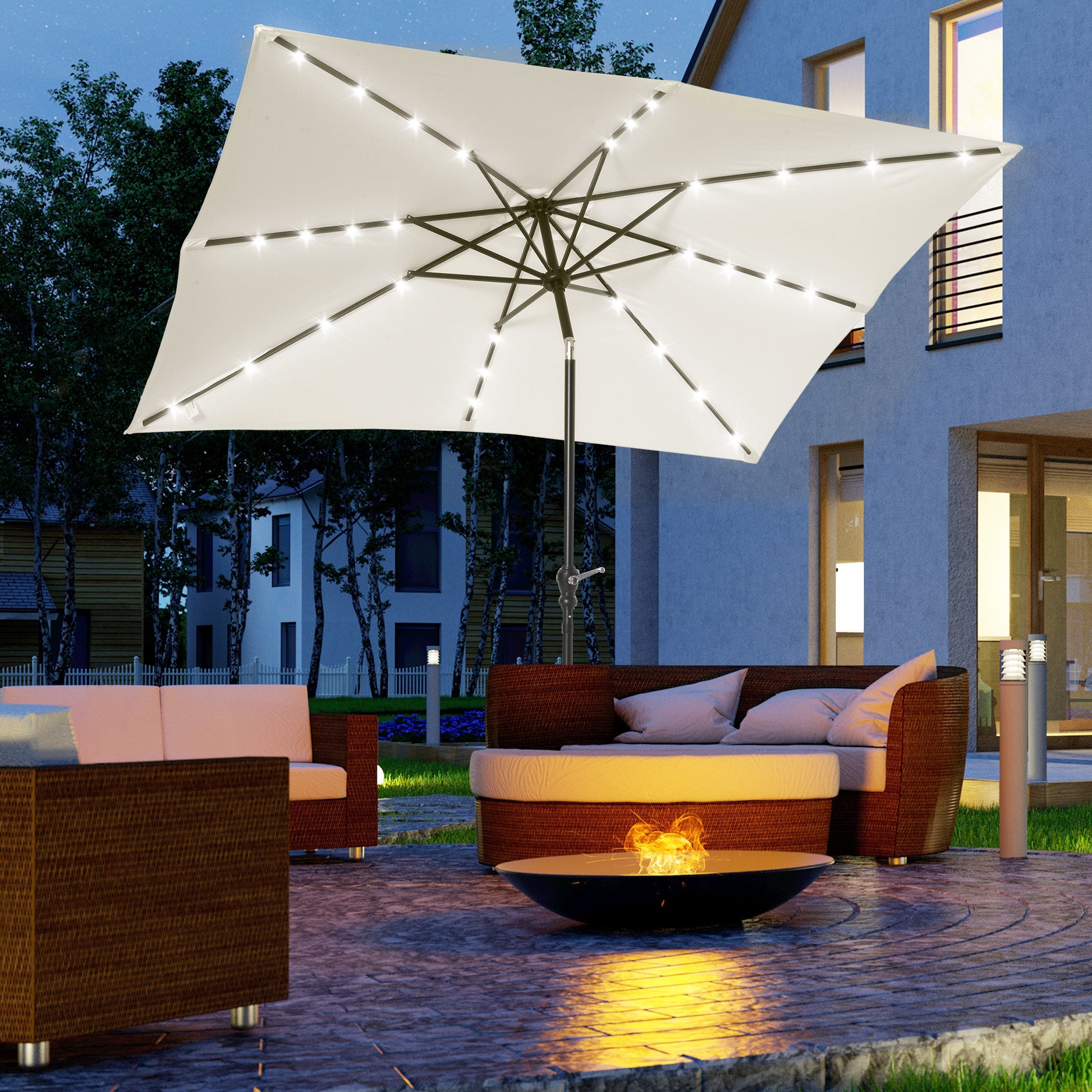 Outsunny Sombrilla De Jardín 268x205x248 Cm Con Techo Inclinable Luces Led Crema_1