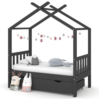 Vidaxl Estructura De Cama Infantil Y Cajón Madera Pino Gris 70x140cm_1