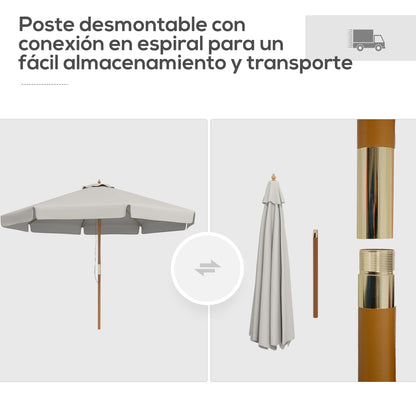 Outsunny Sombrilla De Jardín Ø325cm Con Sistema De Polea Techo Ventilado Gris_3