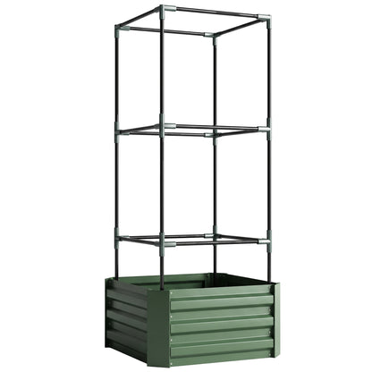 Jardinera Con Celosía Outsunny Acero, Acero Galvanizado Verde 61x61x140 Cm_1