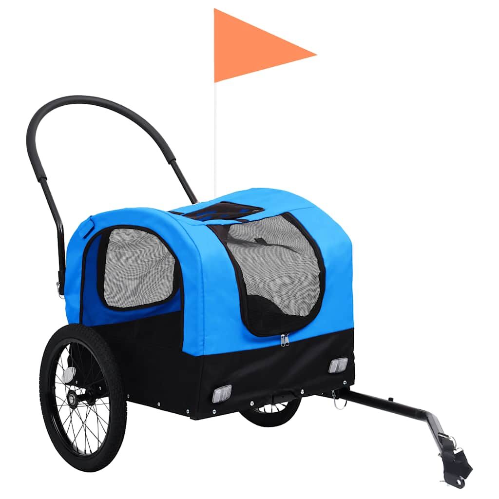 Vidaxl Remolque De Bicicleta Para Mascotas Cochecito 2 En 1 Azul Negro_1