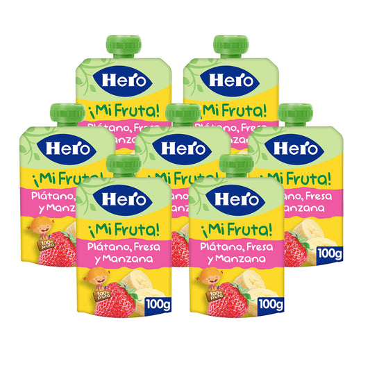 Pack 7x Bol Yogur Plátano Fresa Manzana Hero 100g