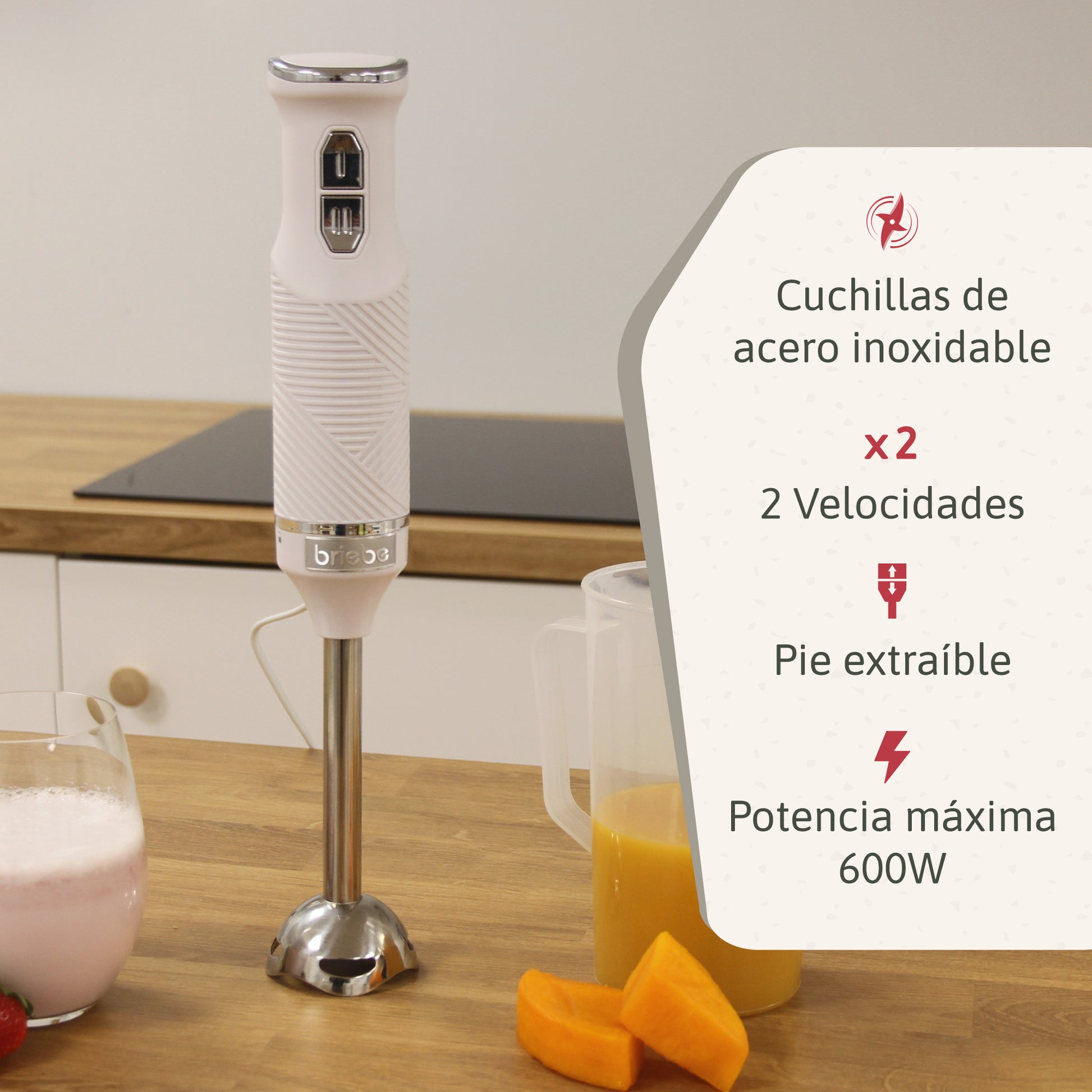 Briebe Batidora De Mano Brazo Desmontable, Cuchillas De Corte En Acero Inoxidable Diseño Ergonómico, Hb1173wht, Blanco_1