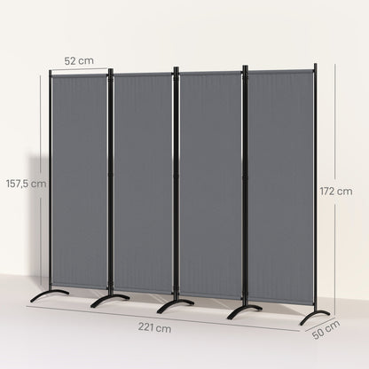 Outsunny Biombo Separador De Ambientes De 4 Paneles Plegable 221x172 Cm Gris_2