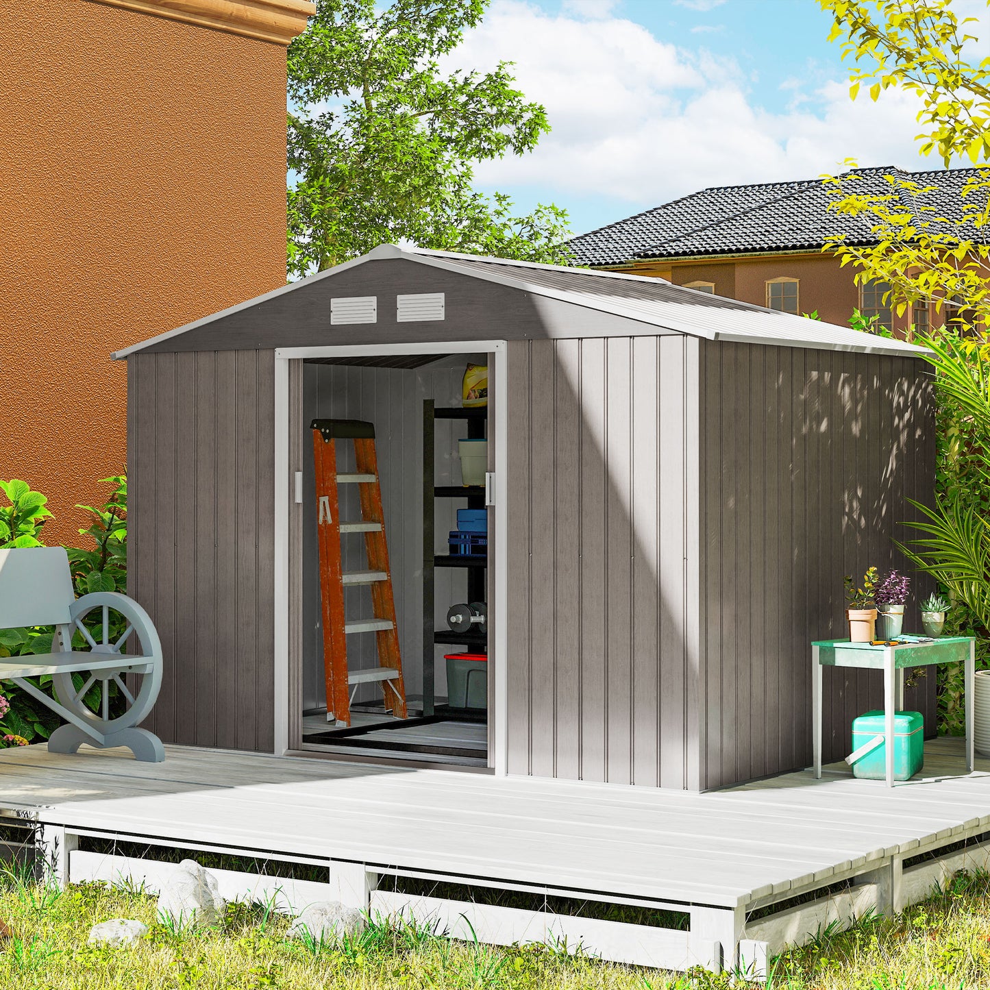 Outsunny Caseta De Jardín Exterior 4,9 M² 277x195x192 Cm Con Puerta Corredera_1