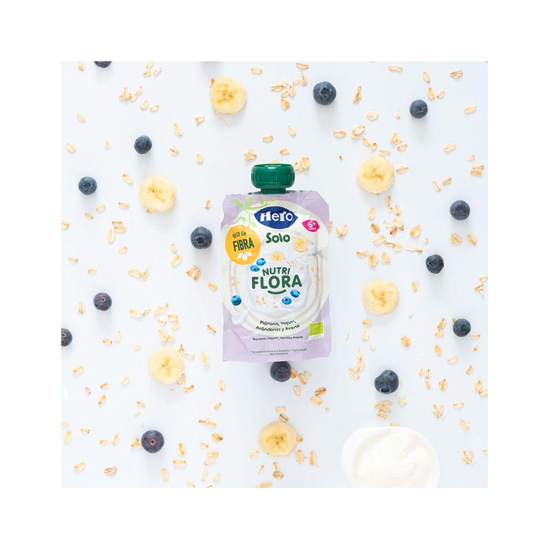Bolsita Nutri Flora sabor Plátano, Arándanos, Yogur y Avena 100 g Hero Solo