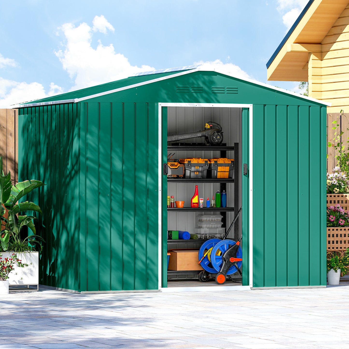 Outsunny Caseta De Jardín Exterior 3,6 M² 236x171x191 Cm Puerta Corredera Verde_3