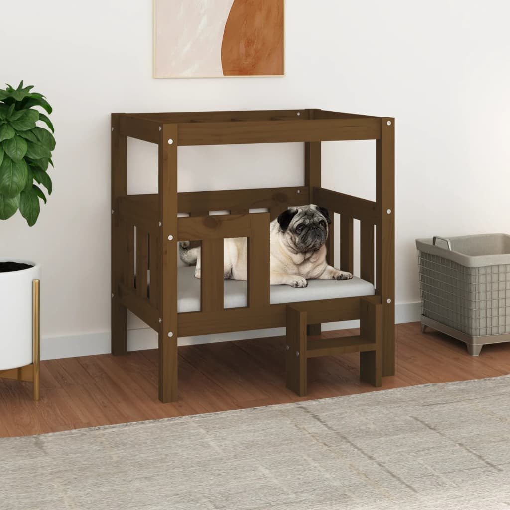 Vidaxl Cama Para Perros Madera Maciza Pino Marrón Miel 65,5x50,5x70 Cm_1