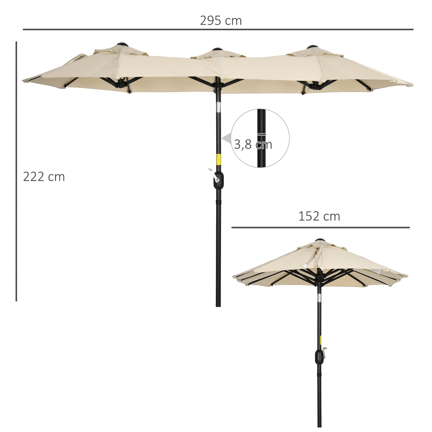 Outsunny Sombrilla Doble 295x152x222 Cm Con Inclinación De 45° Manivela Caqui_2