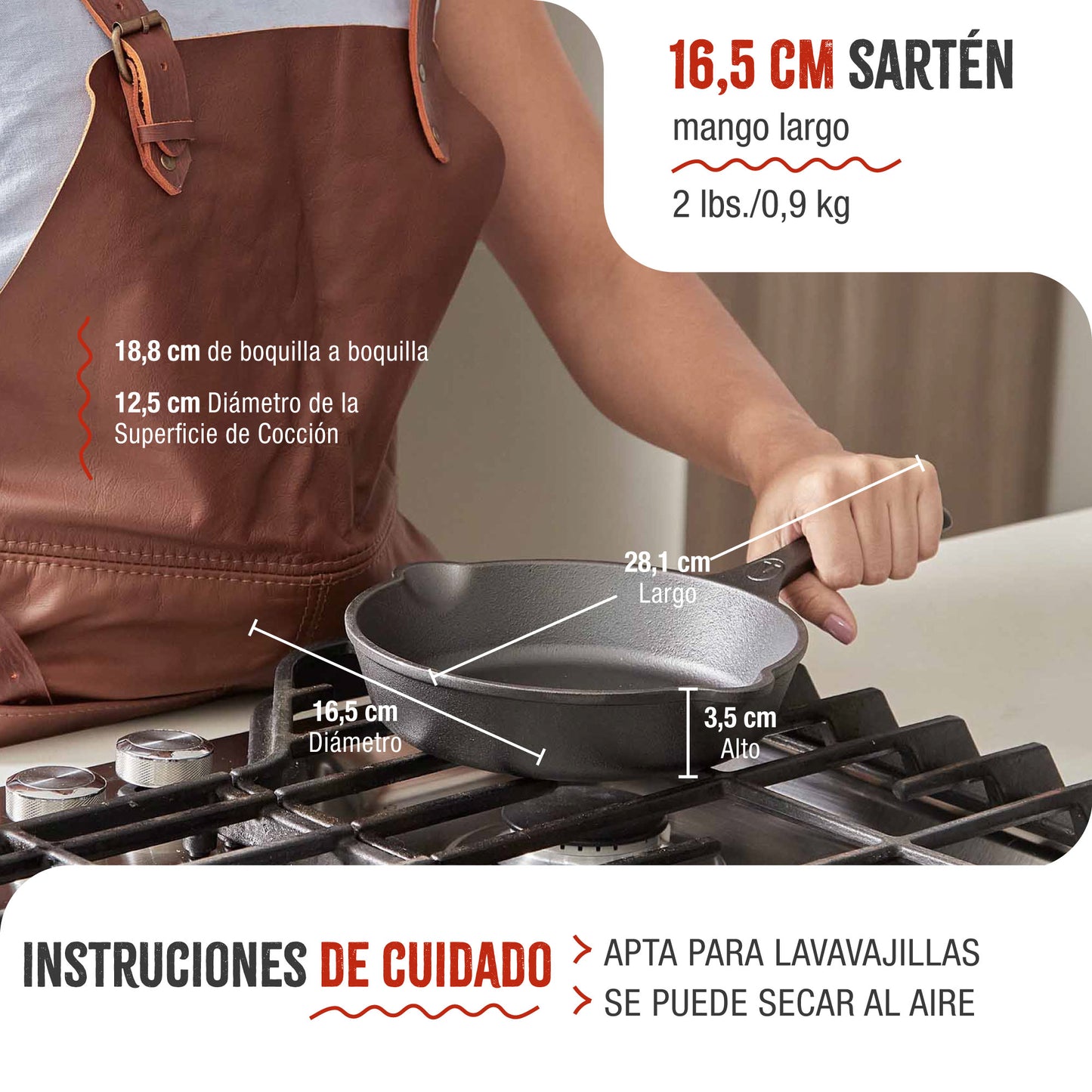 Victoria Sartén Hierro Fundido Esmaltado Inducción 16,5cm, Apta Fuego, Barbacoa, Horno Cast Iron Skillet, 36652, Negro_4