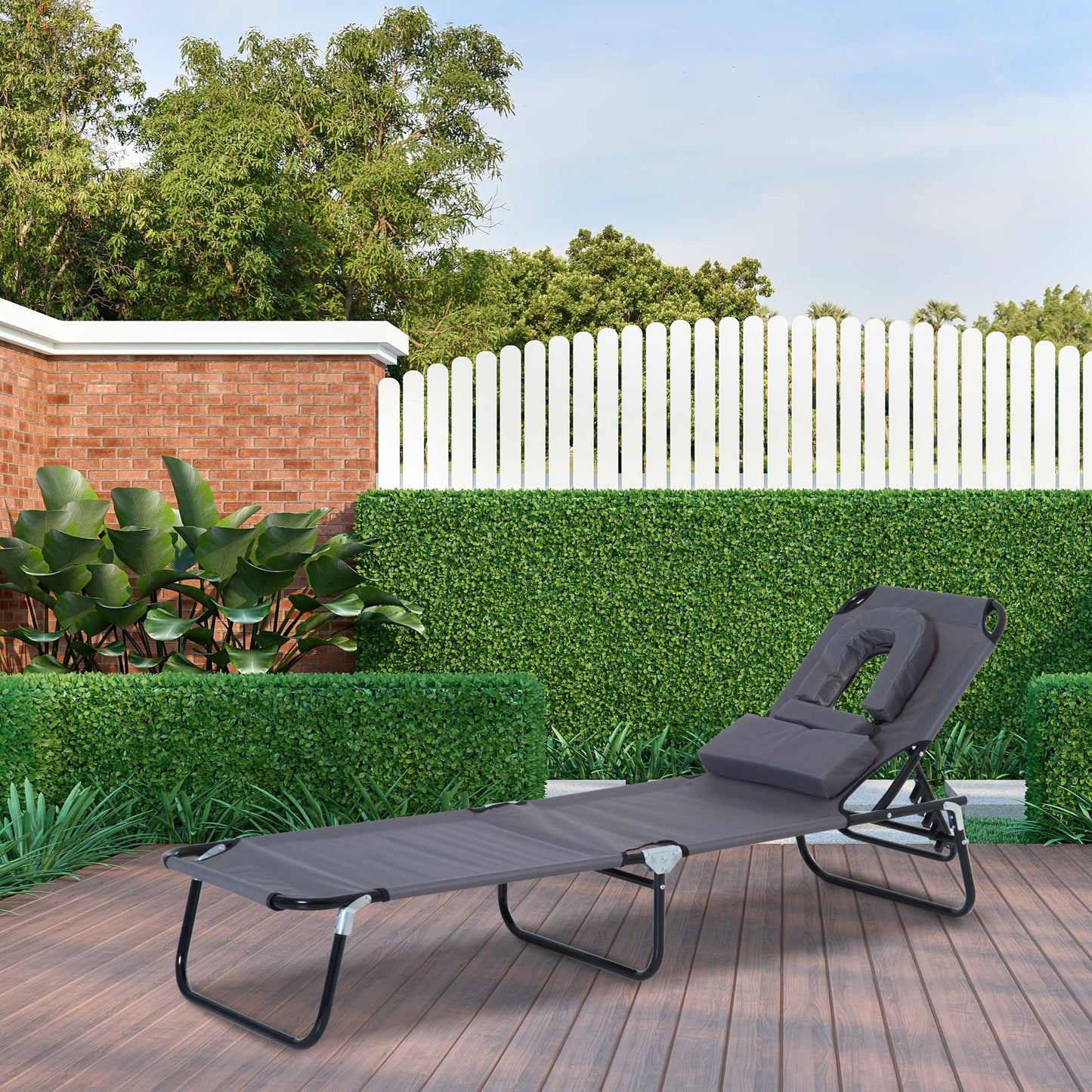 Outsunny Tumbona Plegable De Jardín Con Respaldo Ajustable Almohada Acero Gris_1