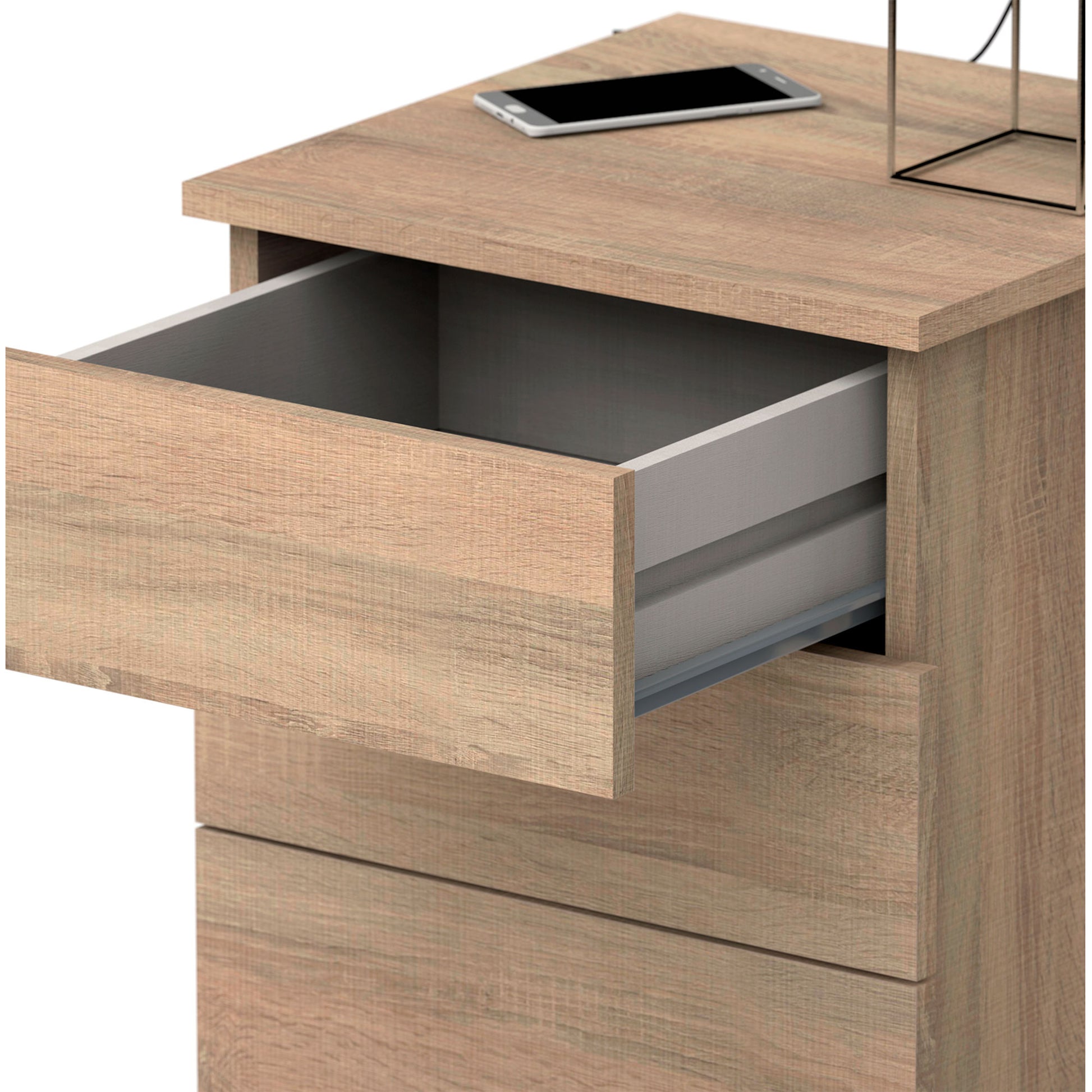 Mesita De Noche 3 Cajones, Mesilla Dormitorio Cajonera 48,5x41x40 Cm (alto X Ancho X Profundo), Briebe, Serenade, Madera