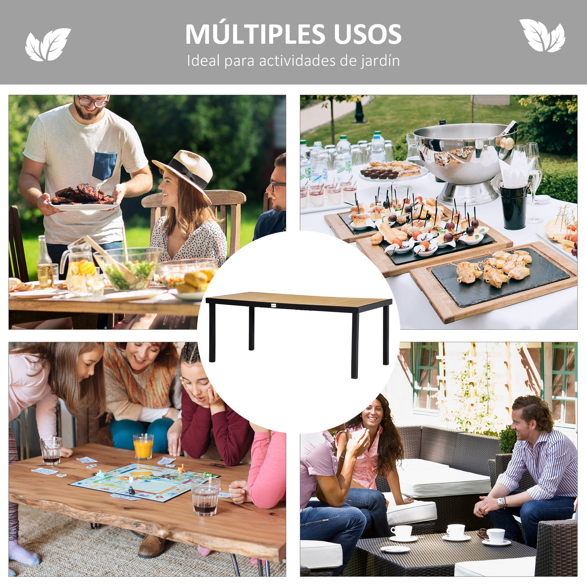 Outsunny Mesa De Jardín Mesa De Comedor De Aluminio Para 8 Personas 190x90x74 Cm_5