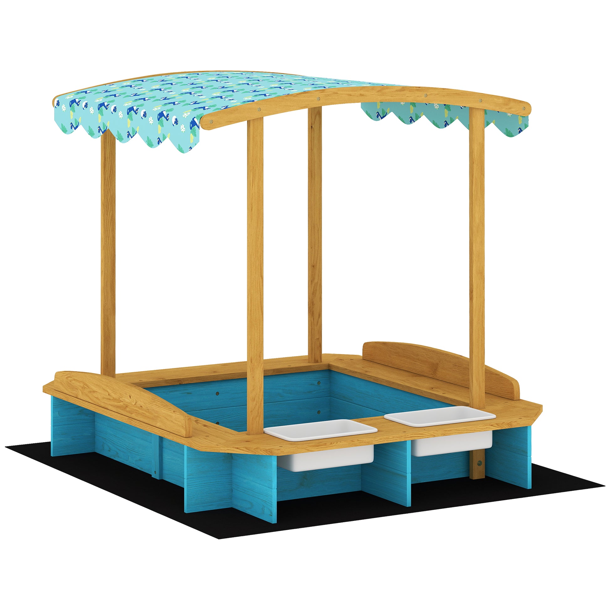 Aiyaplay Arenero Para Niños De Madera Con Techo 3 Bancos 2 Cajas Y Forro Azul_0