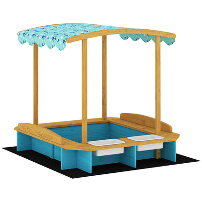 Aiyaplay Arenero Para Niños De Madera Con Techo 3 Bancos 2 Cajas Y Forro Azul_0