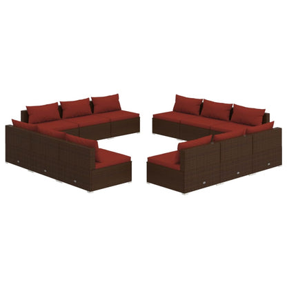 Set Muebles De Jardín Y Cojines 12 Pzas Ratán Sintético Marrón / Vetonek_1