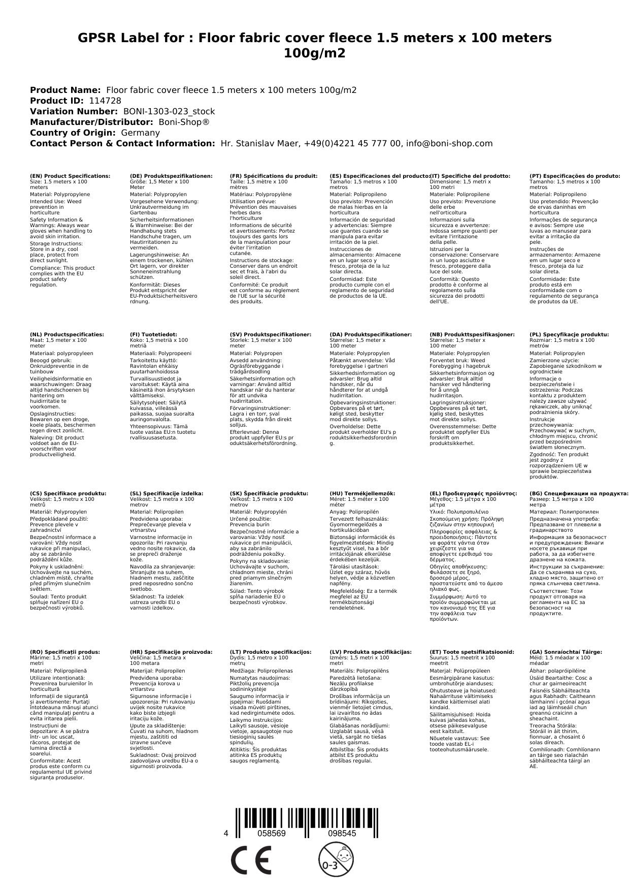 Tela Antihierbas, 1,5x1m, 100g/m², Malla Antihierbas, Protección