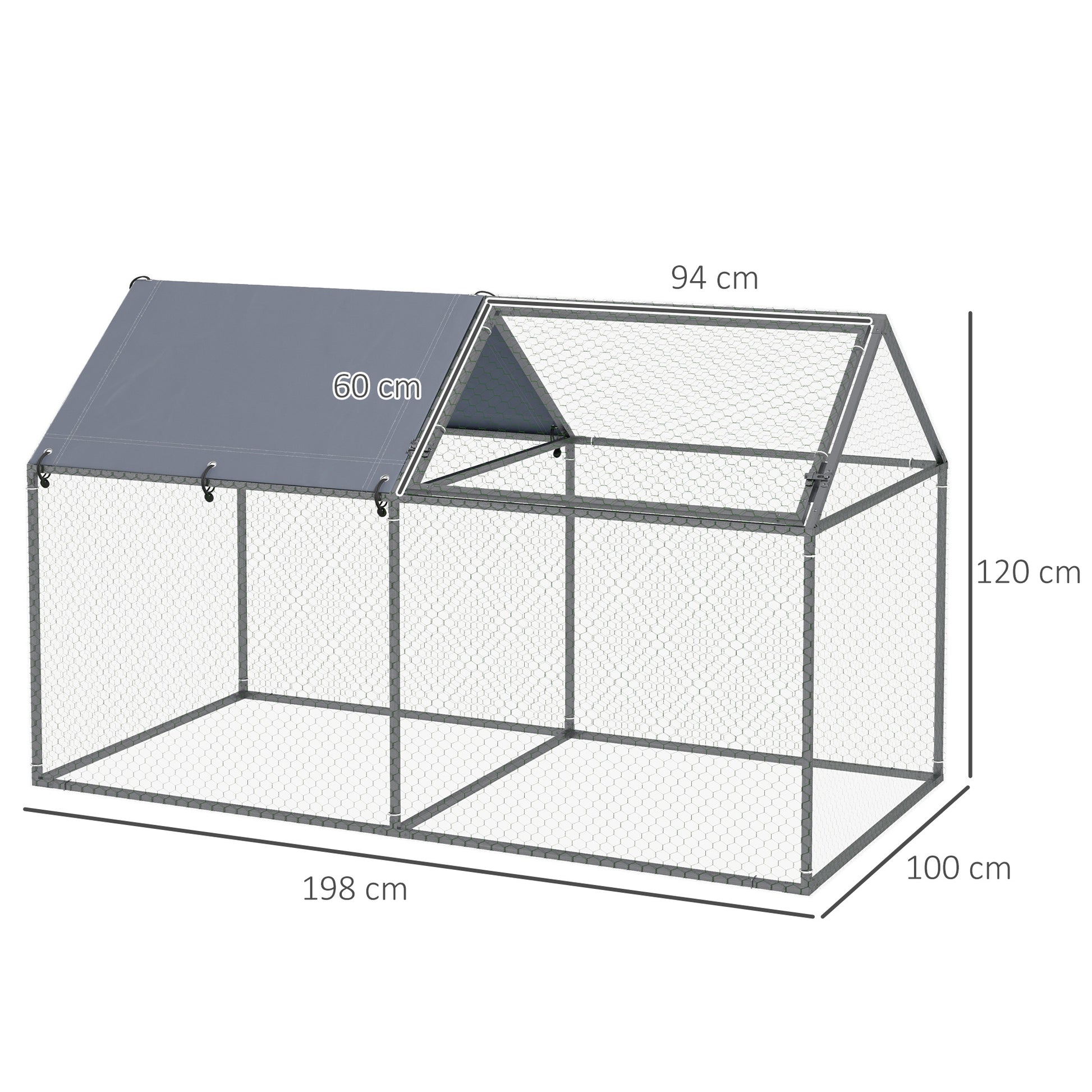 Pawhut Jaula Para Animales Pequeños Con 1 Puerta Superior 198x100x120 Cm Plata_2