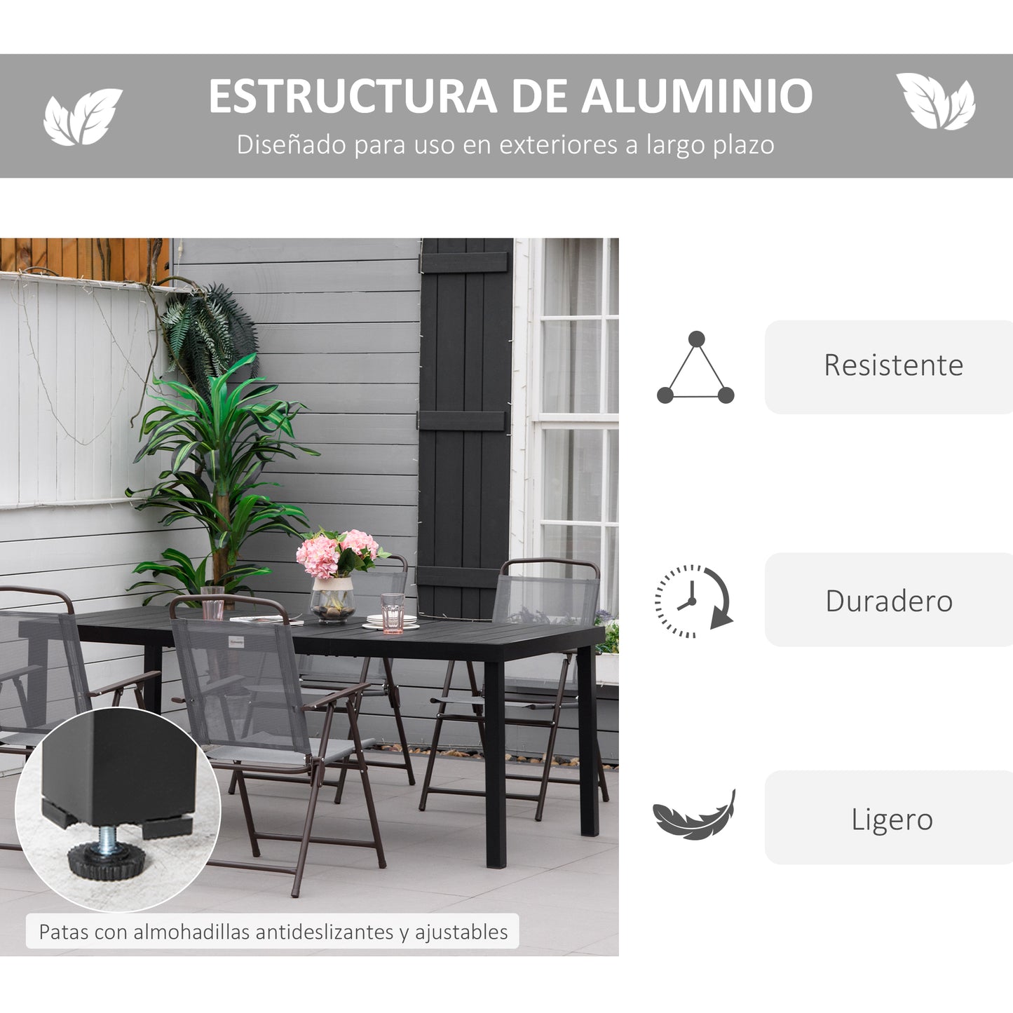 Outsunny Mesa De Jardín Mesa De Comedor De Aluminio Para 8 Personas 190x90x74 Cm_4