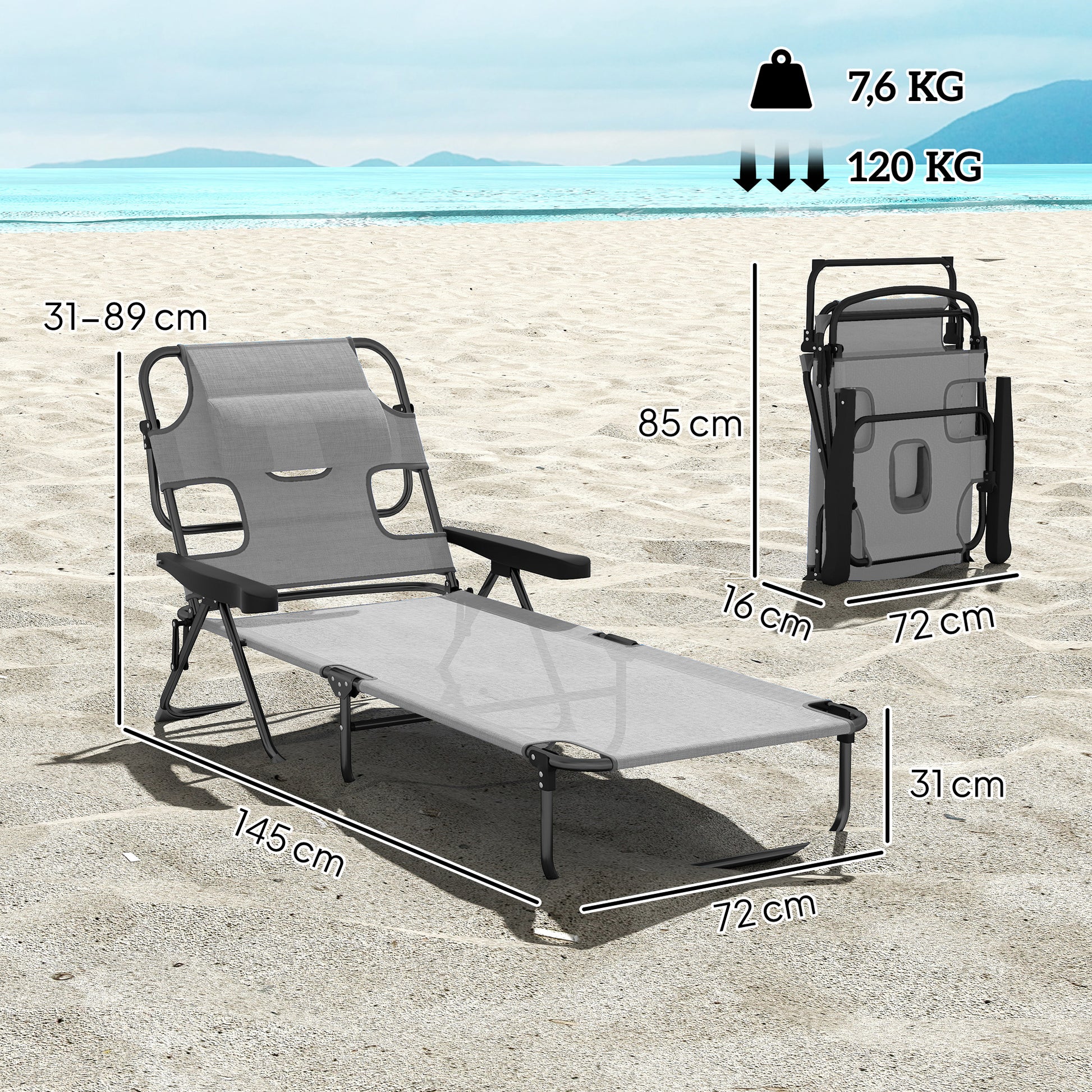 Outsunny Tumbona Plegable Con Orificio De Lectura 145x72x89 Cm Gris Oscuro_2