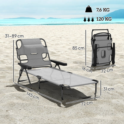 Outsunny Tumbona Plegable Con Orificio De Lectura 145x72x89 Cm Gris Oscuro_2