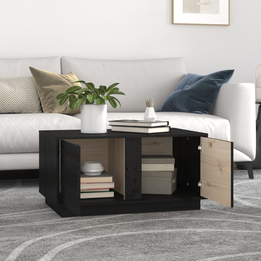 Mesa De Centro Madera Maciza De Pino Negro 80x50x40 Cm_1