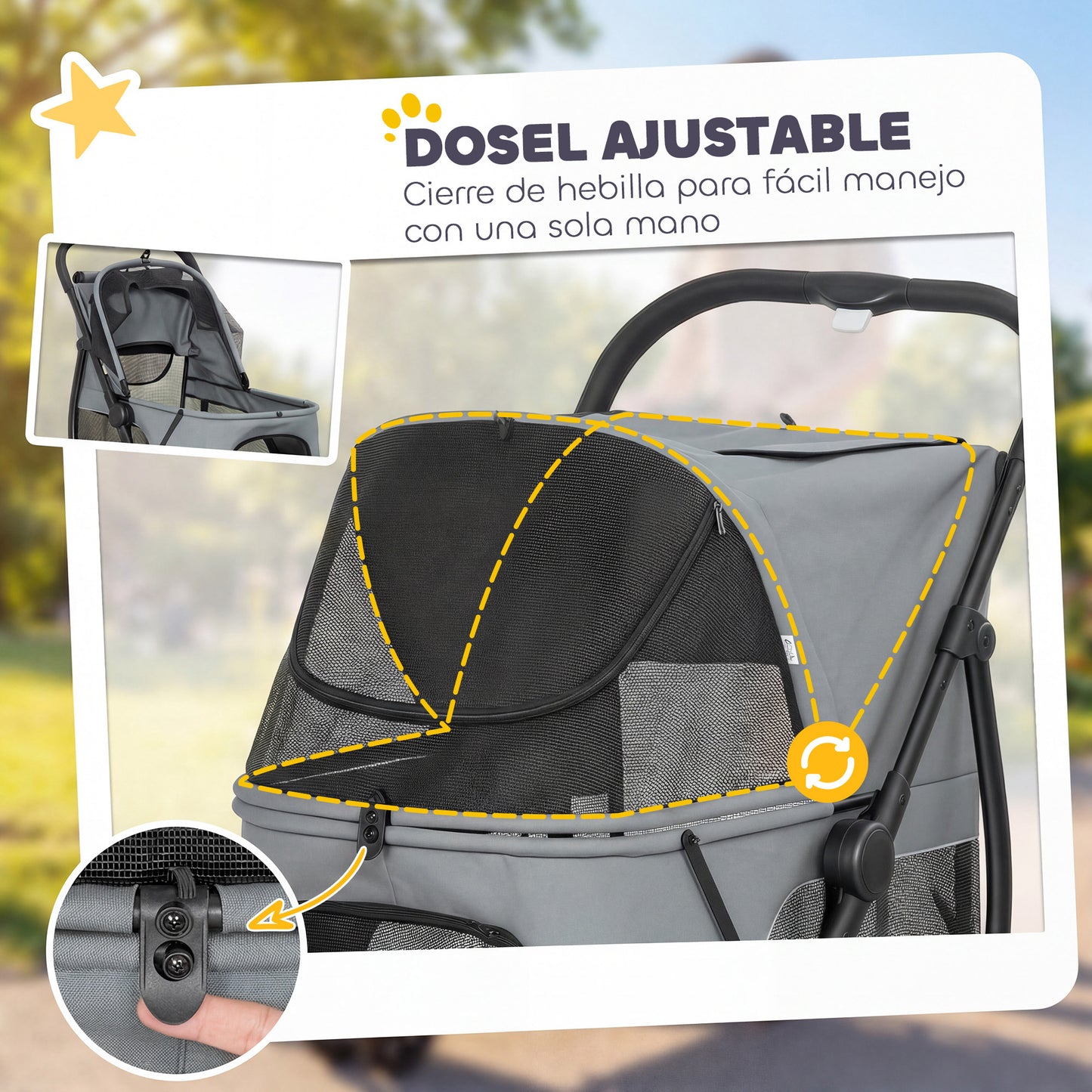 Pawhut Carrito Para Perros Medianos Plegable Con 3 Ruedas Cojín Lavable Gris_5