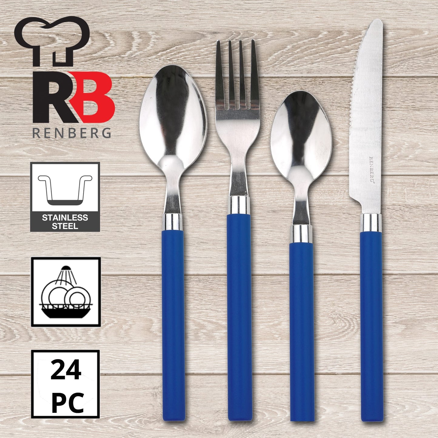 Bateria De Cocina 5 Piezas San Ignacio De Acero Inoxidable Con Cuberteria De 24 Piezas En Acero Inoxidable En Color Azul_3