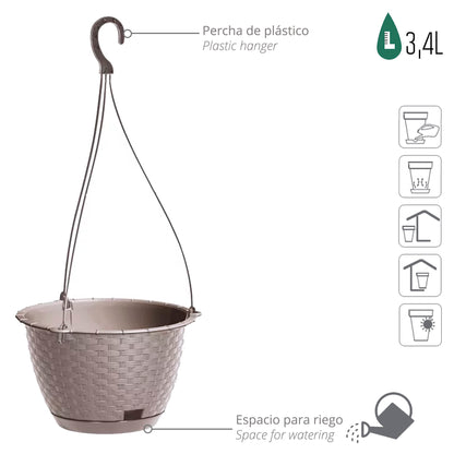 Macetero Colgante Ratolla Round W 3,4l., Dimensiones (mm) 217x217x142, Color Mocca_2