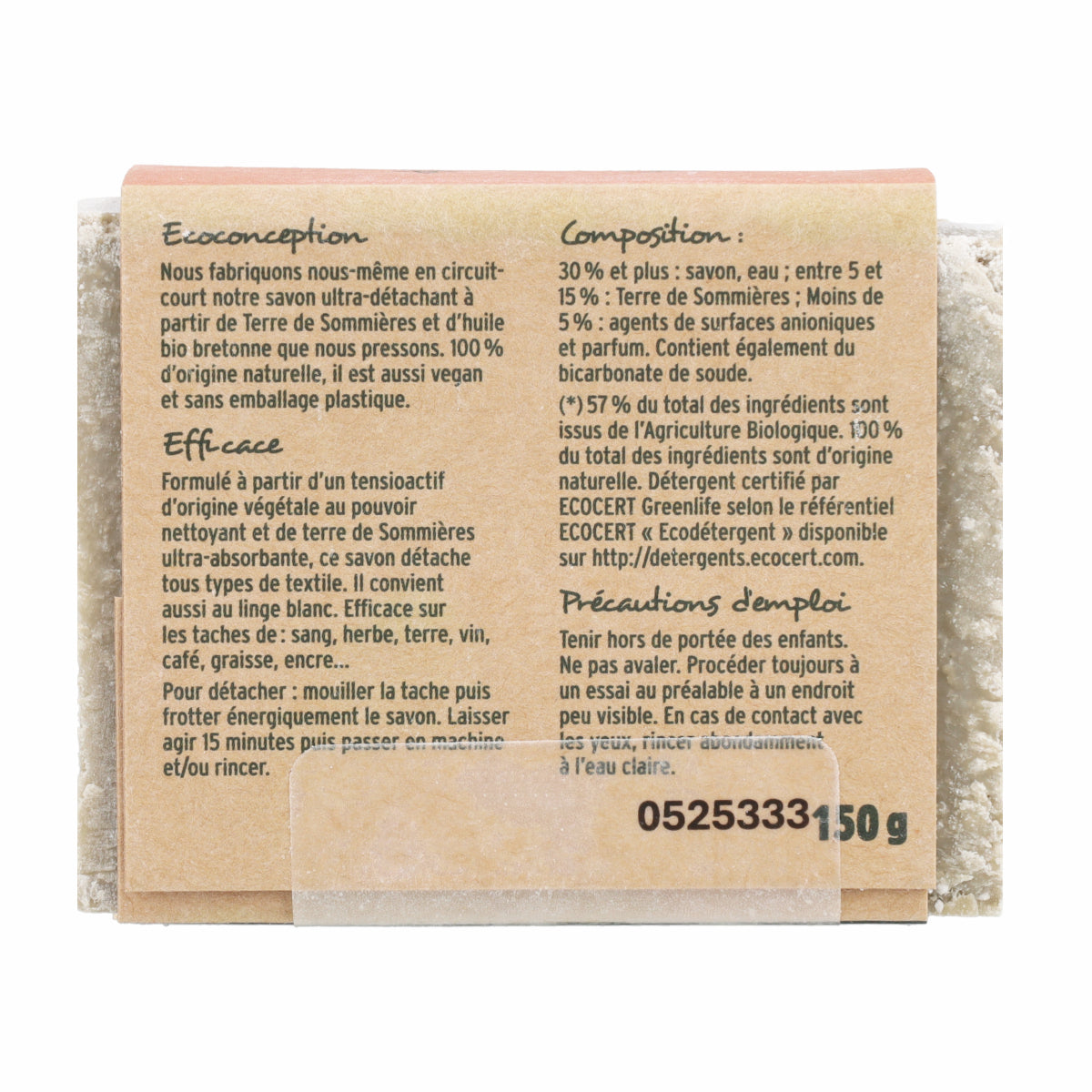 Jabón quitamanchas con tierra de sommieres La Droguerie écologique 150 g