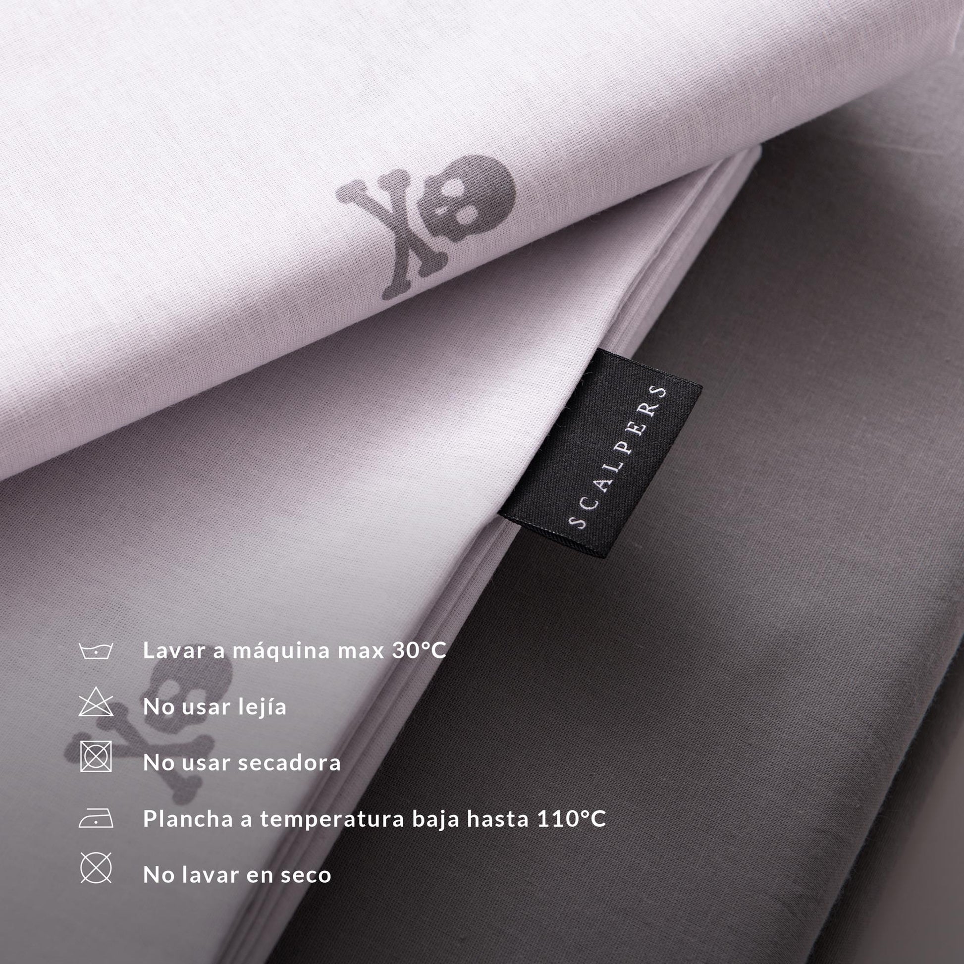 Set Cama (funda Nórdica 250x230cm + 2 Fundas Almohada 50x85cm) 100% Algodón 144tc Gris Oscuro & Gris Claro Calaveras Scalpers Home