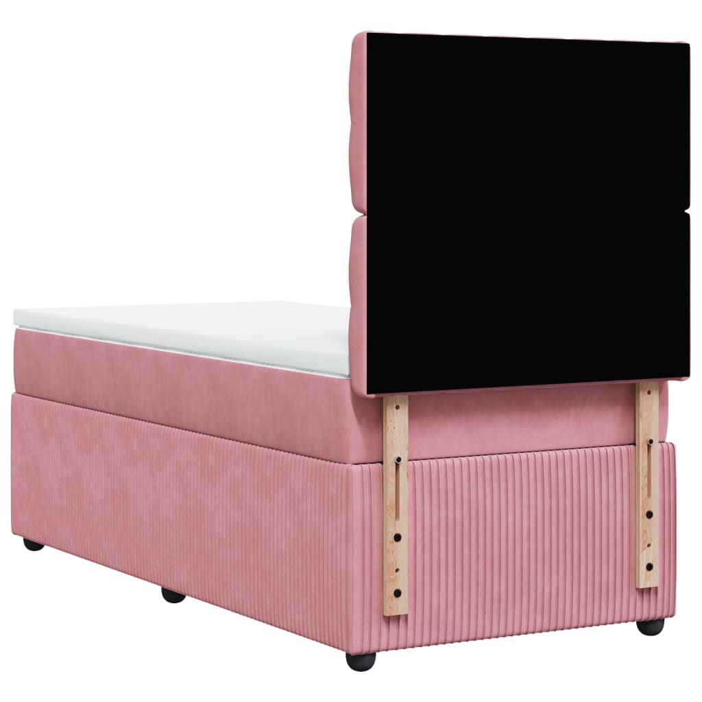 Cama Box Spring Con Colchón Terciopelo Rosa 90x200 Cm / Vetonek_4