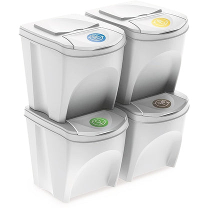 Set De 4 Cubos De Basura Keden Sortibox Papelera Reciclaje, Blanco Roto, Volumen 4x25l_0