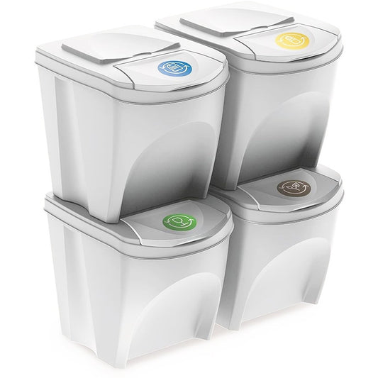 Set De 4 Cubos De Basura Keden Sortibox Papelera Reciclaje, Blanco Roto, Volumen 4x25l_0