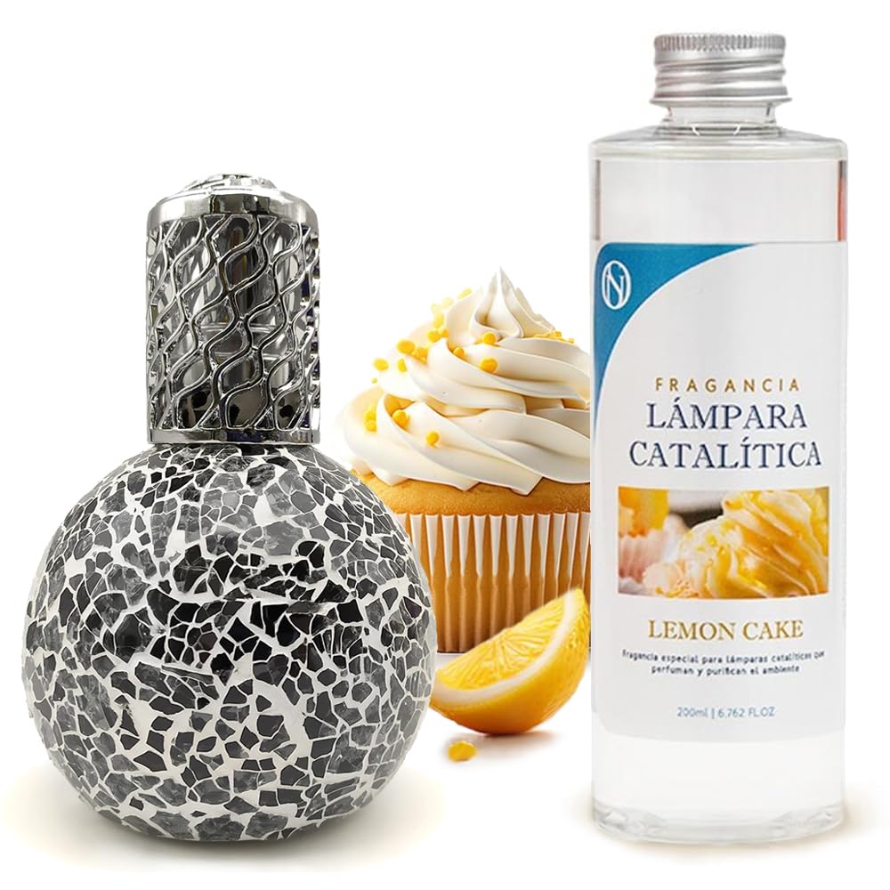 Lámpara Catalítica Mosaico Negro + Fragancia Lemon Cake 500ml - Elimina Malos Olores, Impurezas Y Perfuma_0