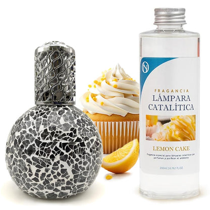 Lámpara Catalítica Mosaico Negro + Fragancia Lemon Cake 500ml - Elimina Malos Olores, Impurezas Y Perfuma_0