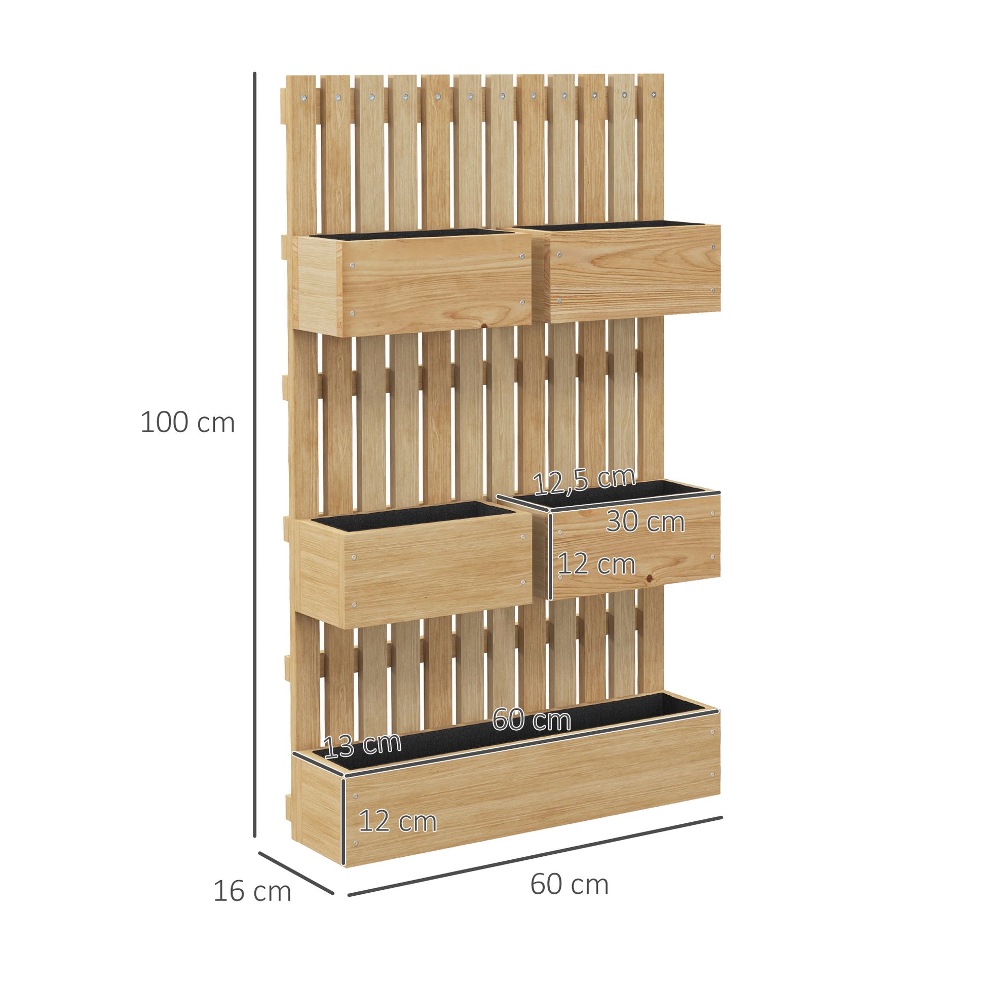 Outsunny Jardinera De Pared Con Enrejado De Madera 5 Macetas Móviles 60x16x100cm_2