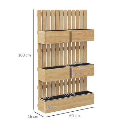 Outsunny Jardinera De Pared Con Enrejado De Madera 5 Macetas Móviles 60x16x100cm_2