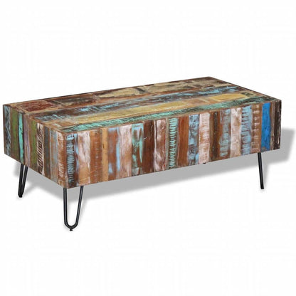 Mesa De Centro Madera Maciza Reciclada 100x50x38 Cm._0