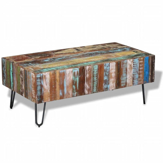Mesa De Centro Madera Maciza Reciclada 100x50x38 Cm._0