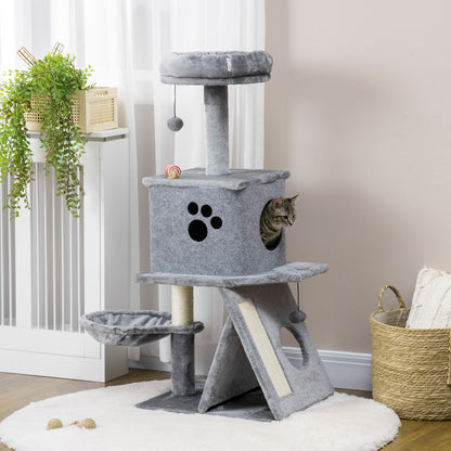 Pawhut Árbol Rascador Para Gatos Altura 111 Cm Cama Cueva Hamaca Bola Colgante_1