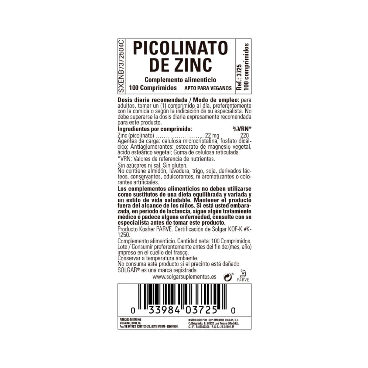 Pack 2x Zinc Picolinato, 100 comprimidos de 22mg