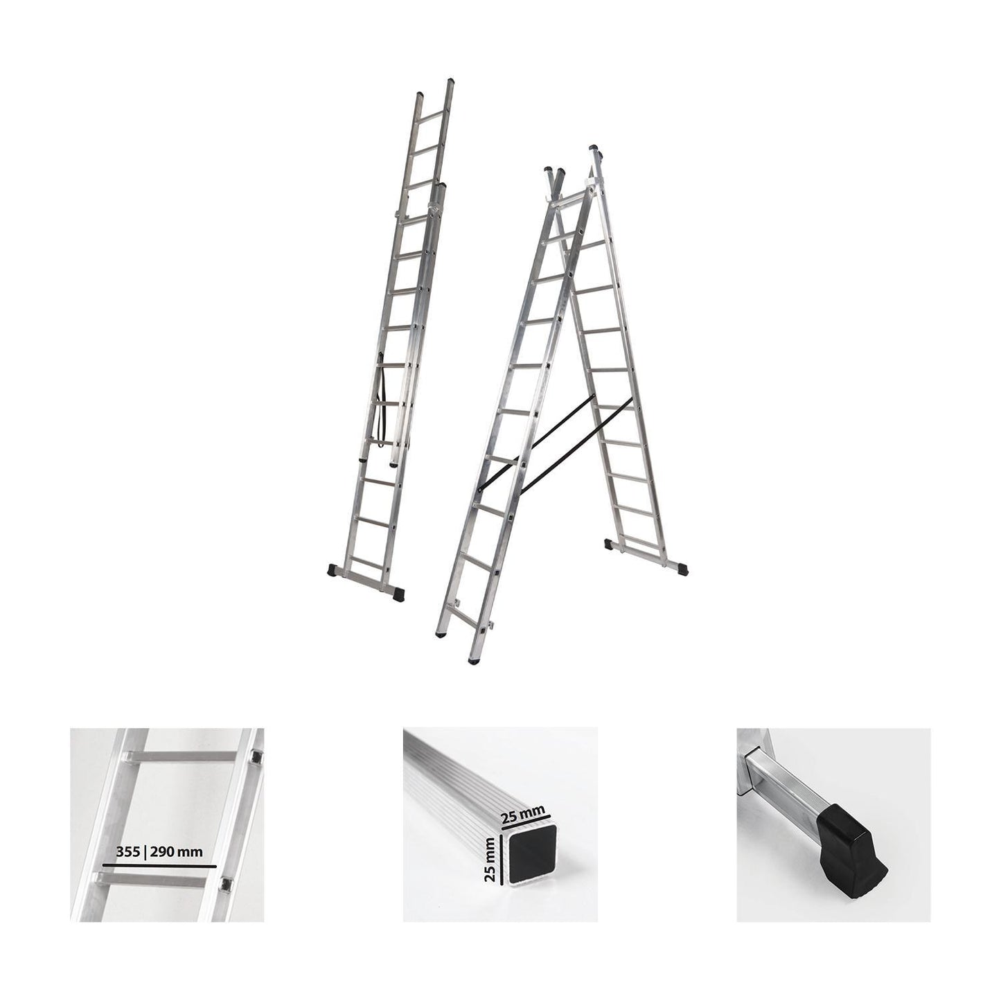 Escalera Aluminio 2 Tramos 7+7 Peldaños. Plegable, Antideslizante, Resistente_1