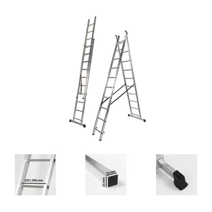 Escalera Aluminio 2 Tramos 7+7 Peldaños. Plegable, Antideslizante, Resistente_1