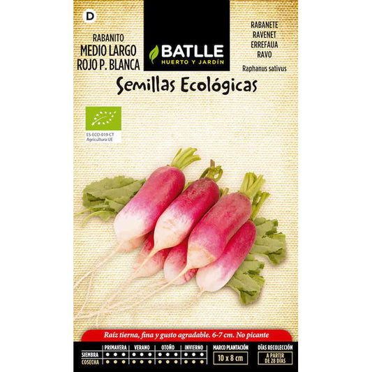 Semillas de Rabanito medio largo rojo punta blanca ecológicas Batlle