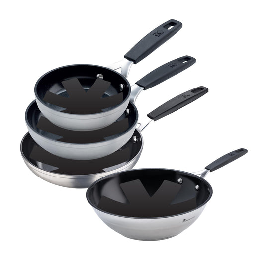 Juego De 3 Sartenes Ø20ø24ø28cm Y Wok Ø28cm En Aluminio Forjado + 4 Protectores Smart Masterpro_0