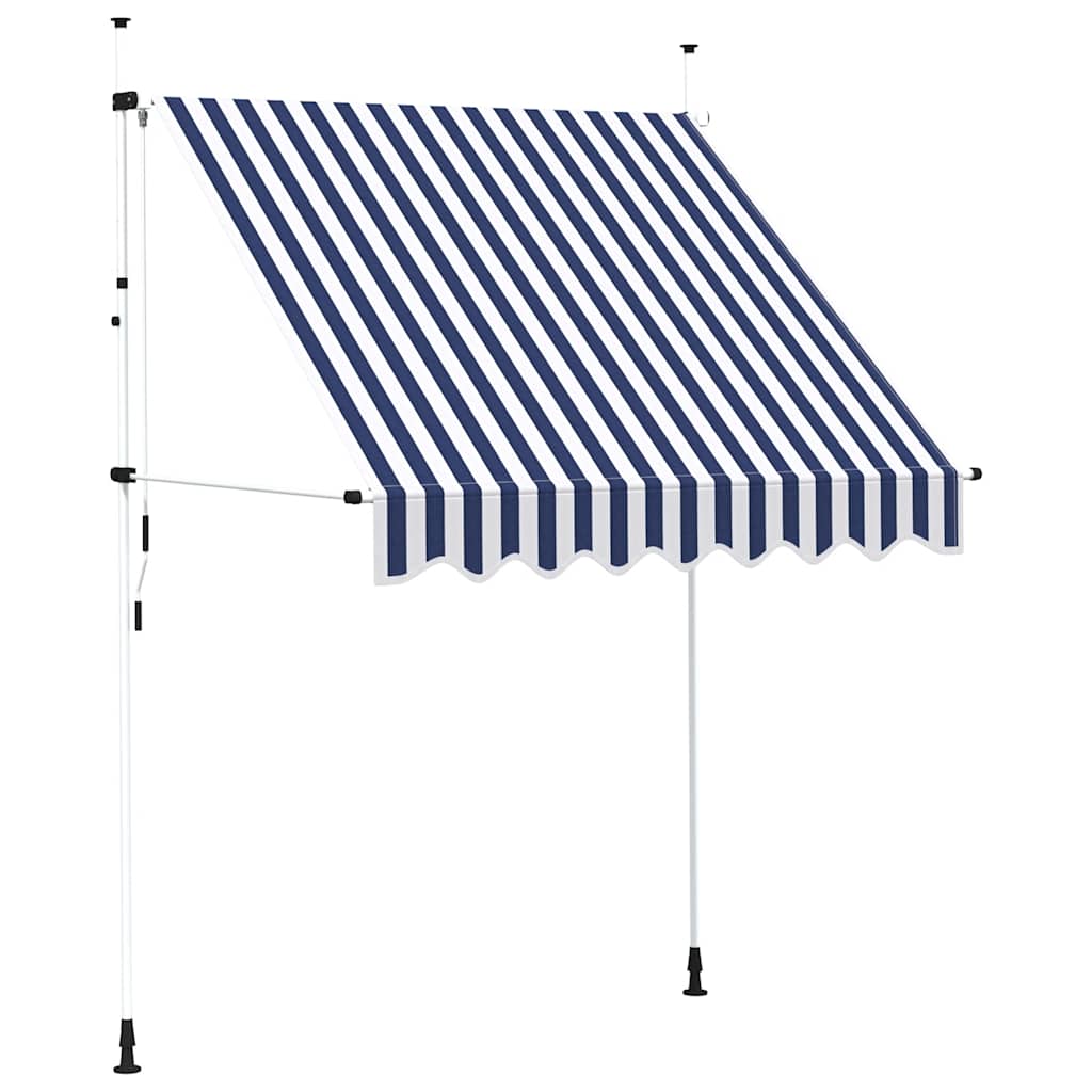 Toldo Manual Retráctil 200 Cm Azul Y Blanco A Rayas_0