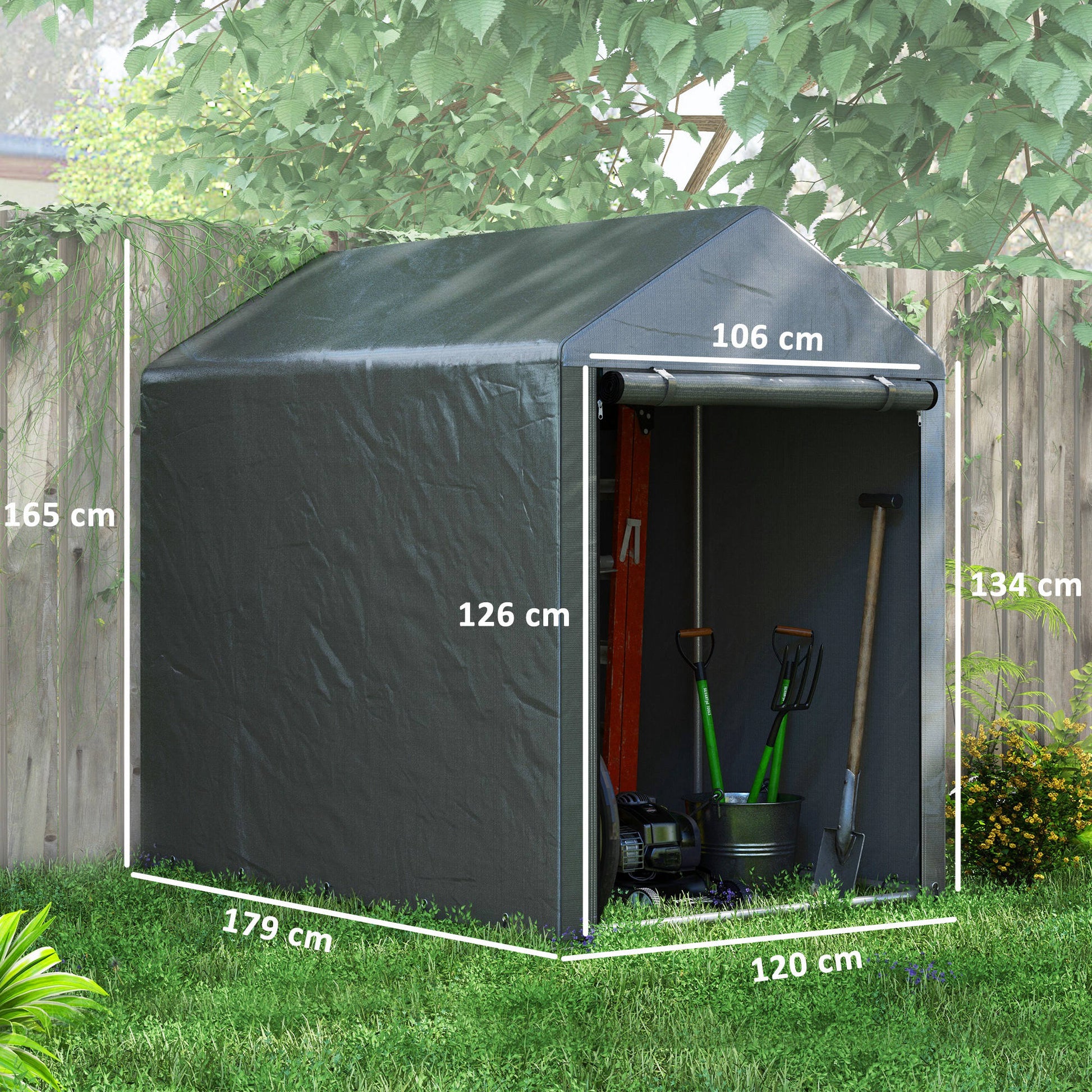 Outsunny Carpa Para Herramientas Bicicletas Y Motos 1,2x1,8x1,65 M Gris Oscuro_2