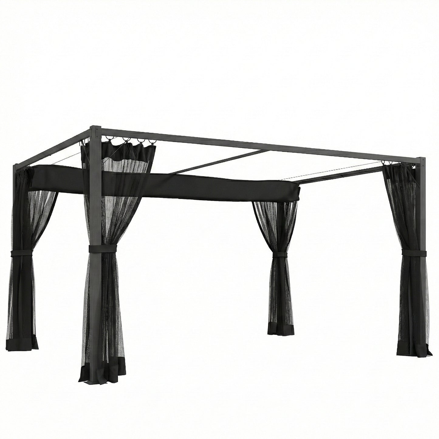 Outsunny Pérgola De Jardín 3x4 M Con Techo Retráctil Y 4 Laterales De Malla Gris_0